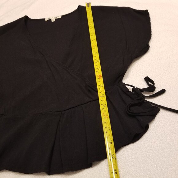 Black Wrap Top Peplum Style Blouse with Tie and Front Pleat Small Bleuh Ciel - Picture 9 of 10